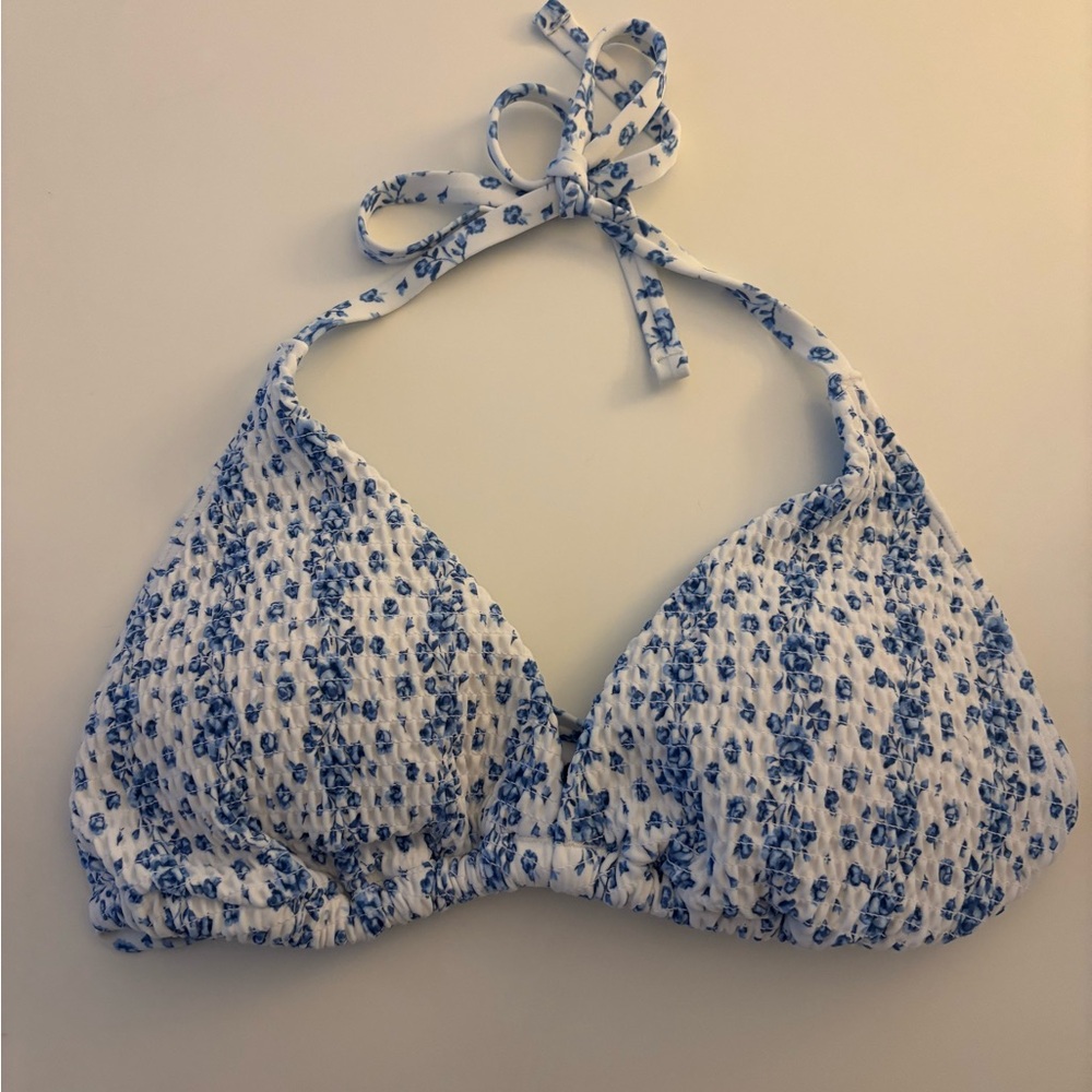 Hollister Light Blue and White Bikini Top